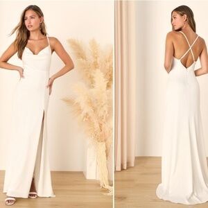 LULU's Bridal Sexy Sophisticated White Satin Cowl Neck Chic Wedding Gown